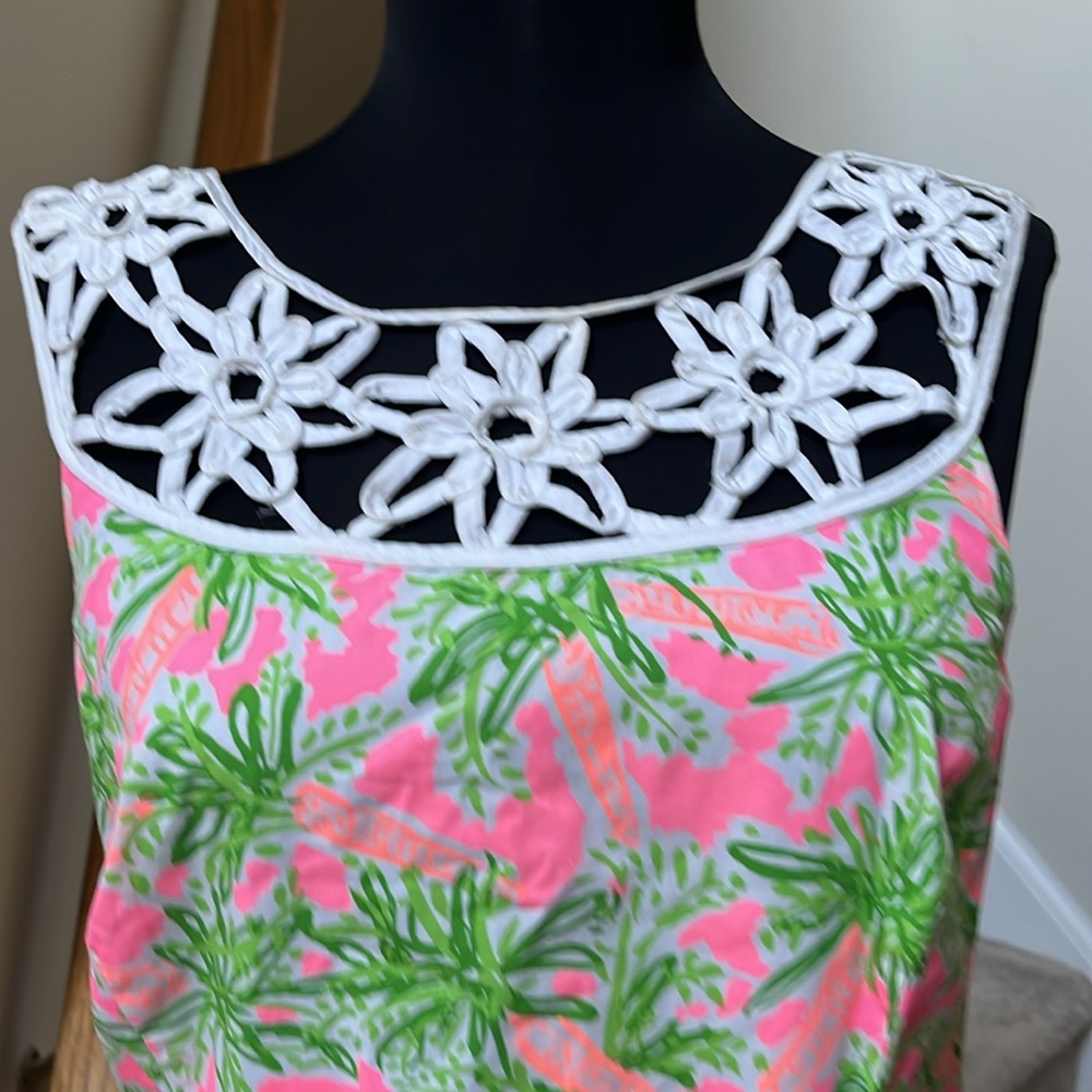 Lilly Pulitzer Pink and Green Palm-Print Sleeveless Shift Dress - Picture 2 of 8